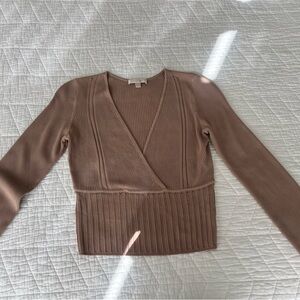 Guess Ribbed Knit Top in Taupe